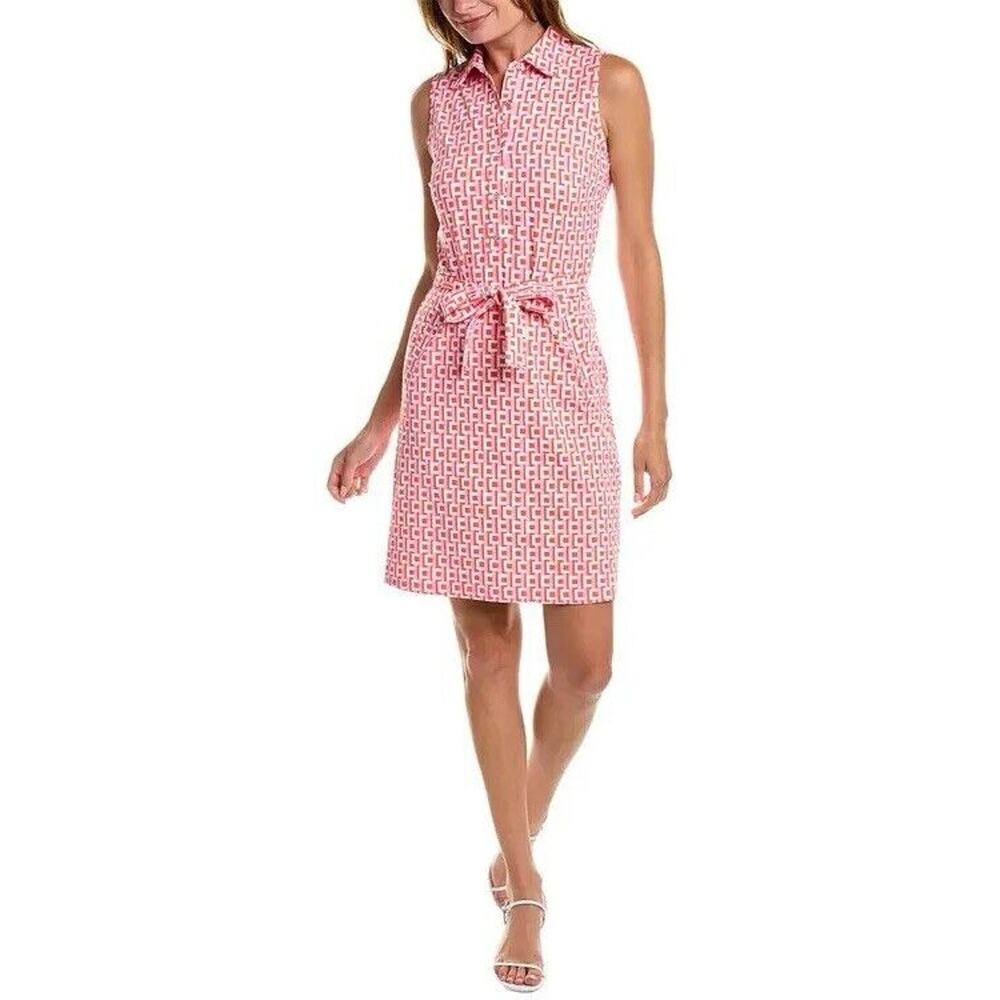 J. McLaughlin M Dolly Catalina Cloth Dress Sleeveless Carnaby Geo Pink Stretch‎